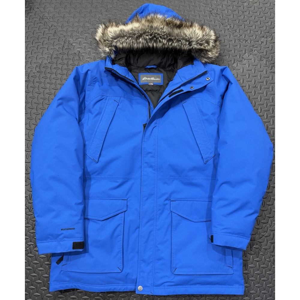 Eddie Bauer Jacket Mens 2XL Tall Blue Parka Down Insulated WeatherEdge Fur Hood